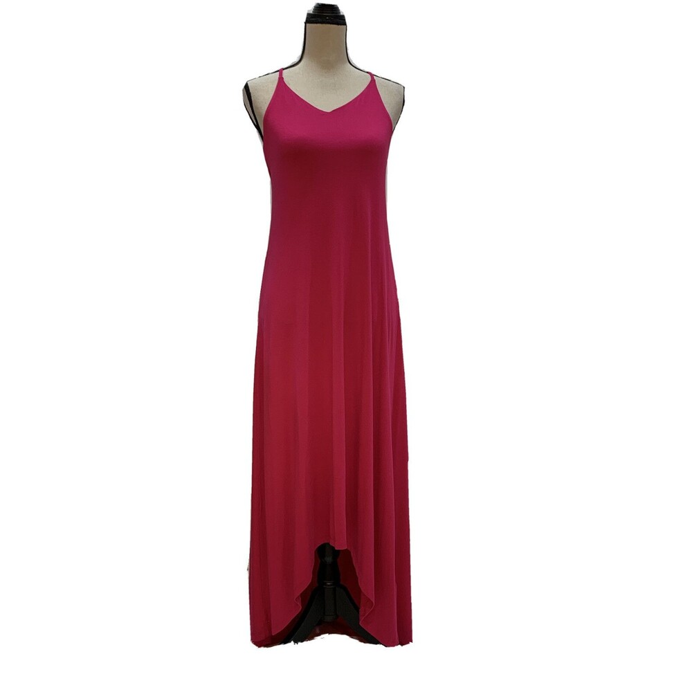 Tabitha Webb Maxi Dress Hot Pink High Low Spaghetti Strap V Neck Size Small